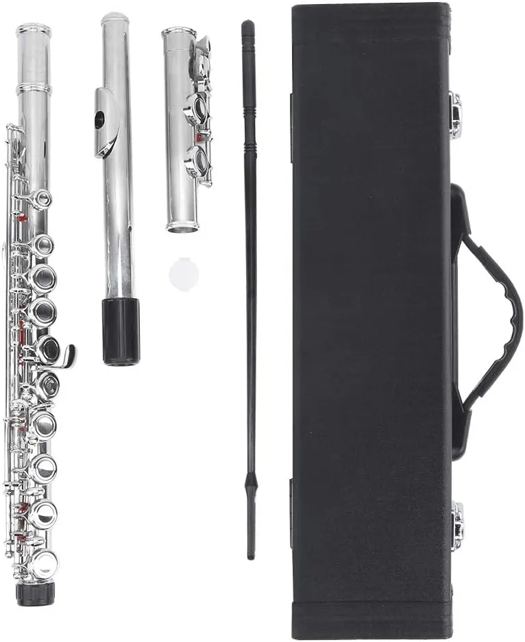 Sterling Silver Flute, 26.4in High Speed Steel Musical Instrument with Protective Sleeves and Case, Flute for Beginner Student and Professionals