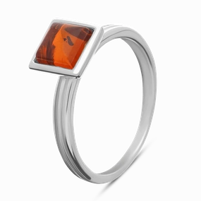 Sterling Silver Amber Square Stacking Ring
