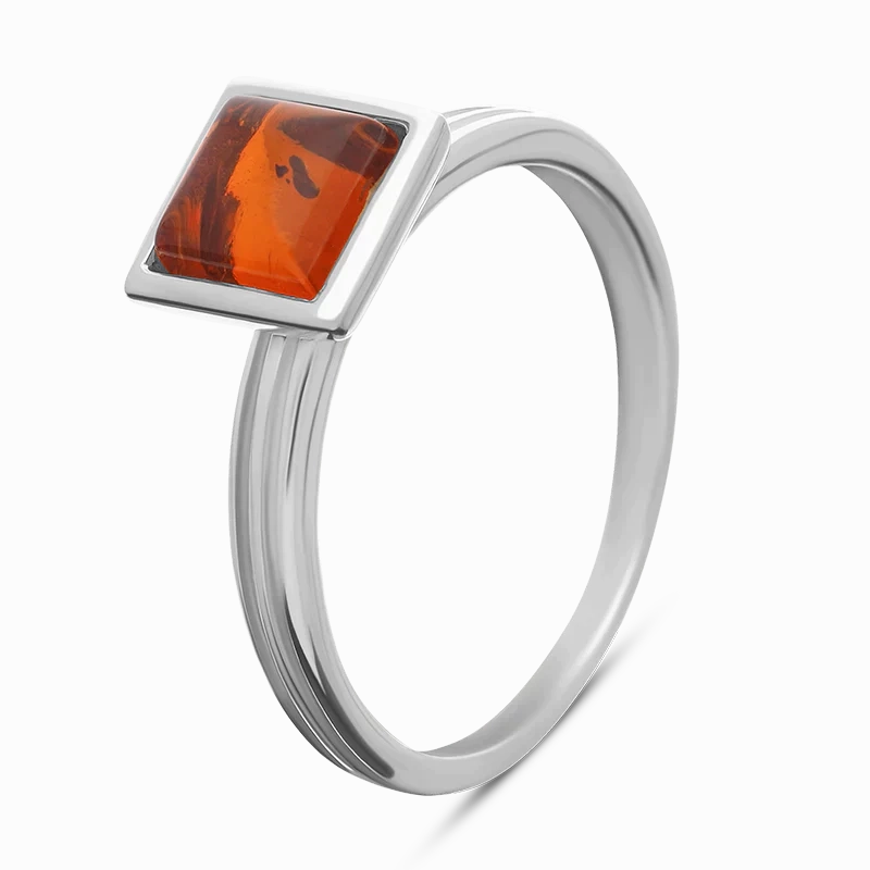 Sterling Silver Amber Square Stacking Ring