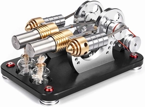 Stirling Engine Model 2-Cylinder Parallel Sterling Motor External Combustion Engine Metal Electricity Generator for Adults Kid Desktop Science Experiment Toy