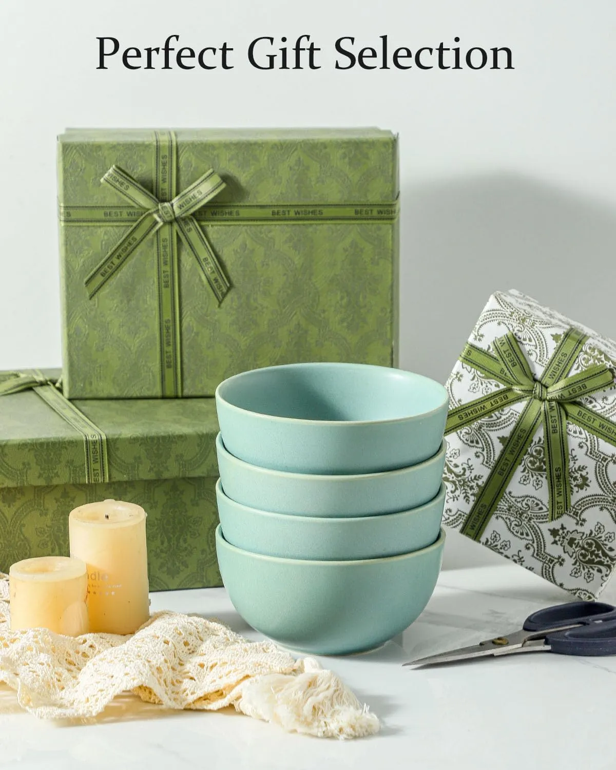 Stoneware Bowls Set of 4, 24 oz Soup Bowls for Kitchen, Ceramic Cereal Bowls for Salad, Ice Cream, Rice, Farmhouse Bowls for Gift Decor, Dishwasher Microwave Safe, Matte Turquoise