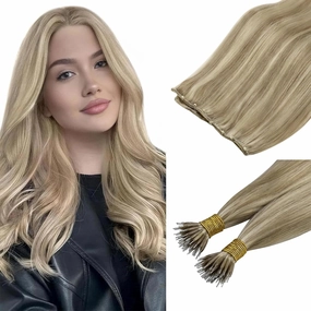 Sunny Hair Beaded Weft Hair Extensions Human Hair #1622-20 Bundle with Nano Hair Extensions 20inch 50g