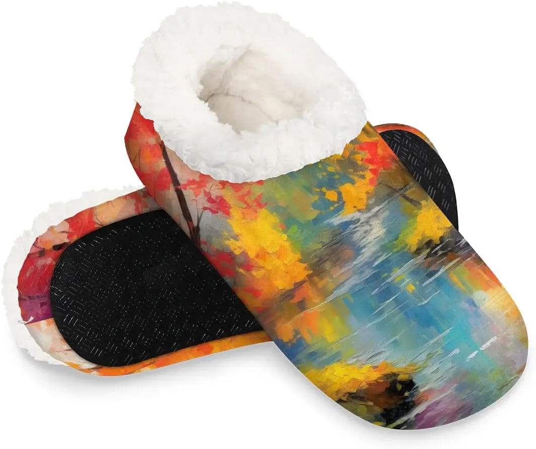 Sunrise Sunset Scenic Summer Nature Plants Scenery Country Flower Rustic Women's Soft Slippers Fuzzy Slip On House Slippers for Winter Bedroom Outdoor with Fleece Lining