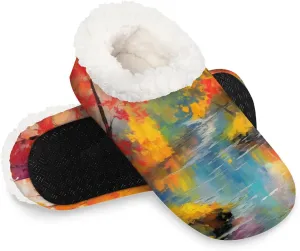 Sunrise Sunset Scenic Summer Nature Plants Scenery Country Flower Rustic Women's Soft Slippers Fuzzy Slip On House Slippers for Winter Bedroom Outdoor with Fleece Lining