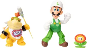 Super Mario Nintendo 4 Inch Action Figure 2-Pack: Fire Luigi & Bowser Jr. with Accessories