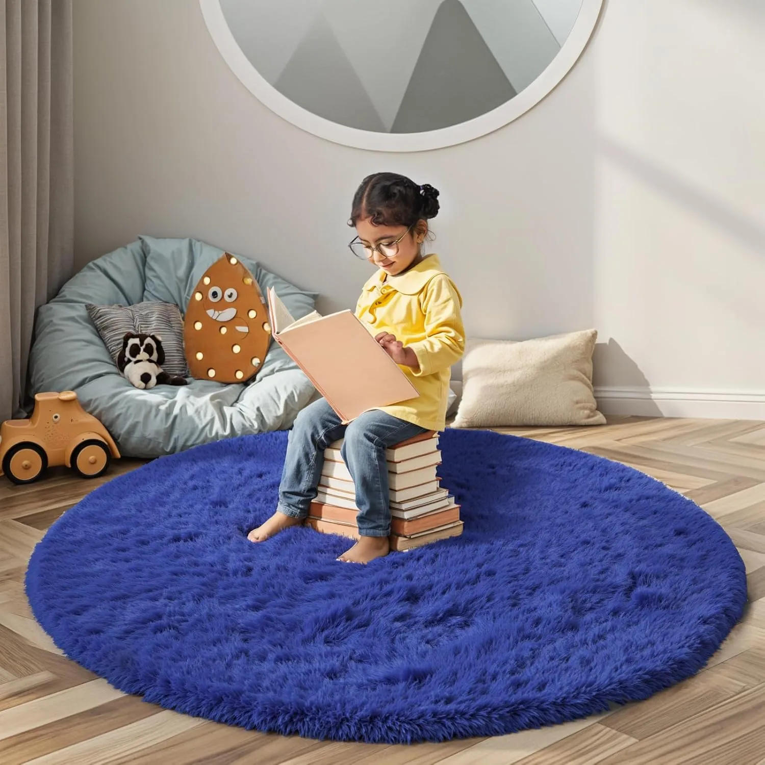 Super Soft Circle Rugs for Girls Princess Castle Toddlers Play Tent 5 Diameter Circular Area Rugs for Kids Bedroom Baby Room Decor Round Shag Playhouse Carpets(Φ5, Royal Blue)