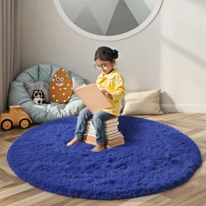 Super Soft Circle Rugs for Girls Princess Castle Toddlers Play Tent 5 Diameter Circular Area Rugs for Kids Bedroom Baby Room Decor Round Shag Playhouse Carpets(Φ5, Royal Blue)