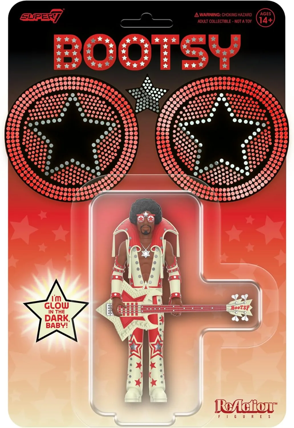 Super7 Bootsy Collins (Glow) - 3.75" Bootsy Collins Action Figure with Accessory Classic Music Collectibles and Retro Toys