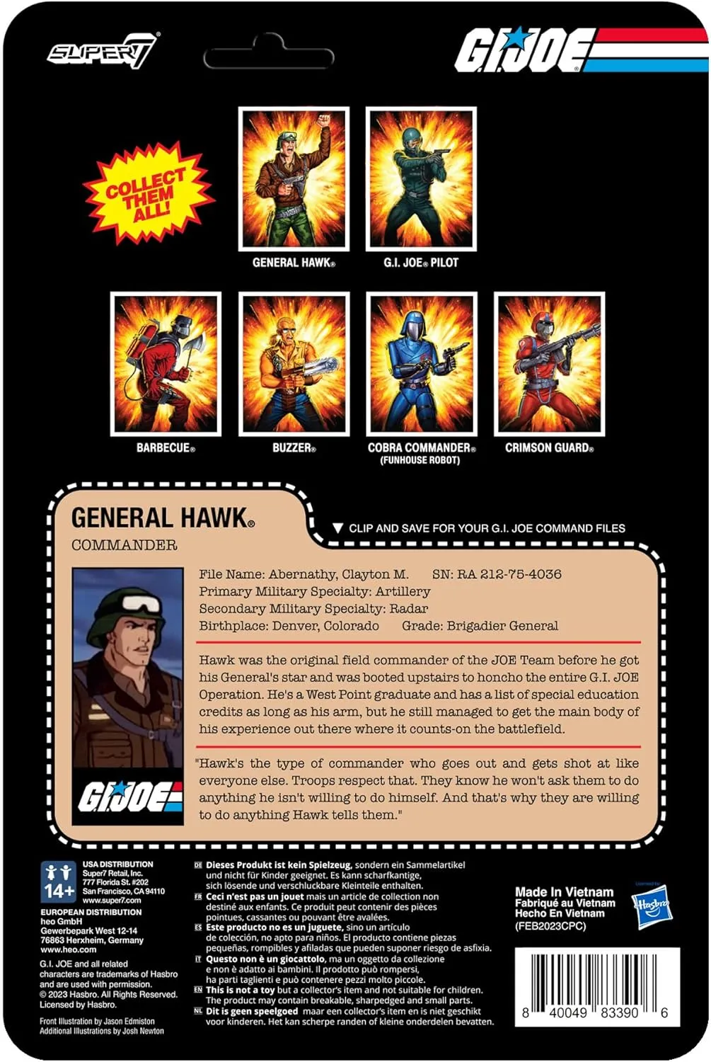 Super7 G.I. Joe General Hawk - 3.75" G.I. Joe Action Figure with Accessory Classic Cartoon Collectibles and Retro Toys