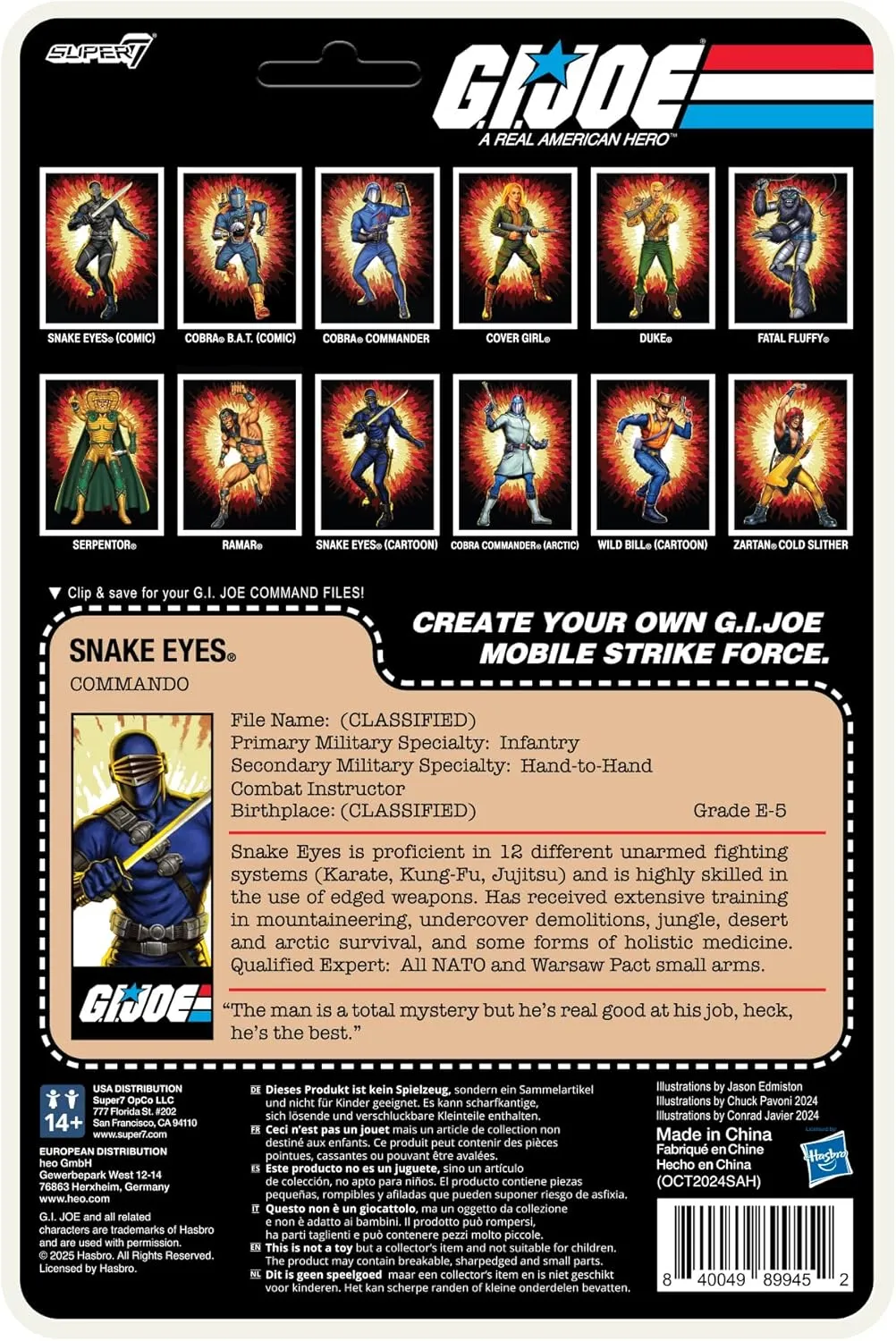 Super7 G.I. Joe Reaction  Wave 03 (Cartoon) - Snake Eyes (Cartoon) Action Figure