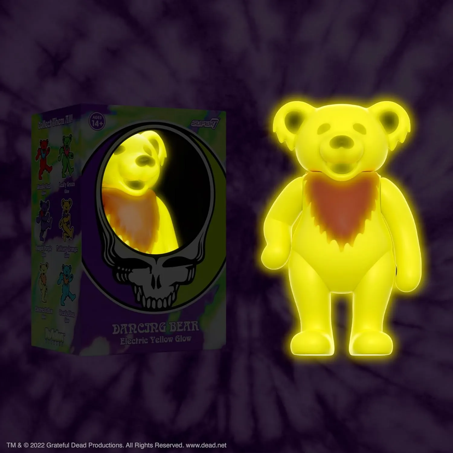 Super7 Grateful Dead Dancing Bear (Glow in The Dark) - 3.75" Grateful Dead Action Figure with Peg Stand Accessory Classic Music Collectibles and Retro Toys