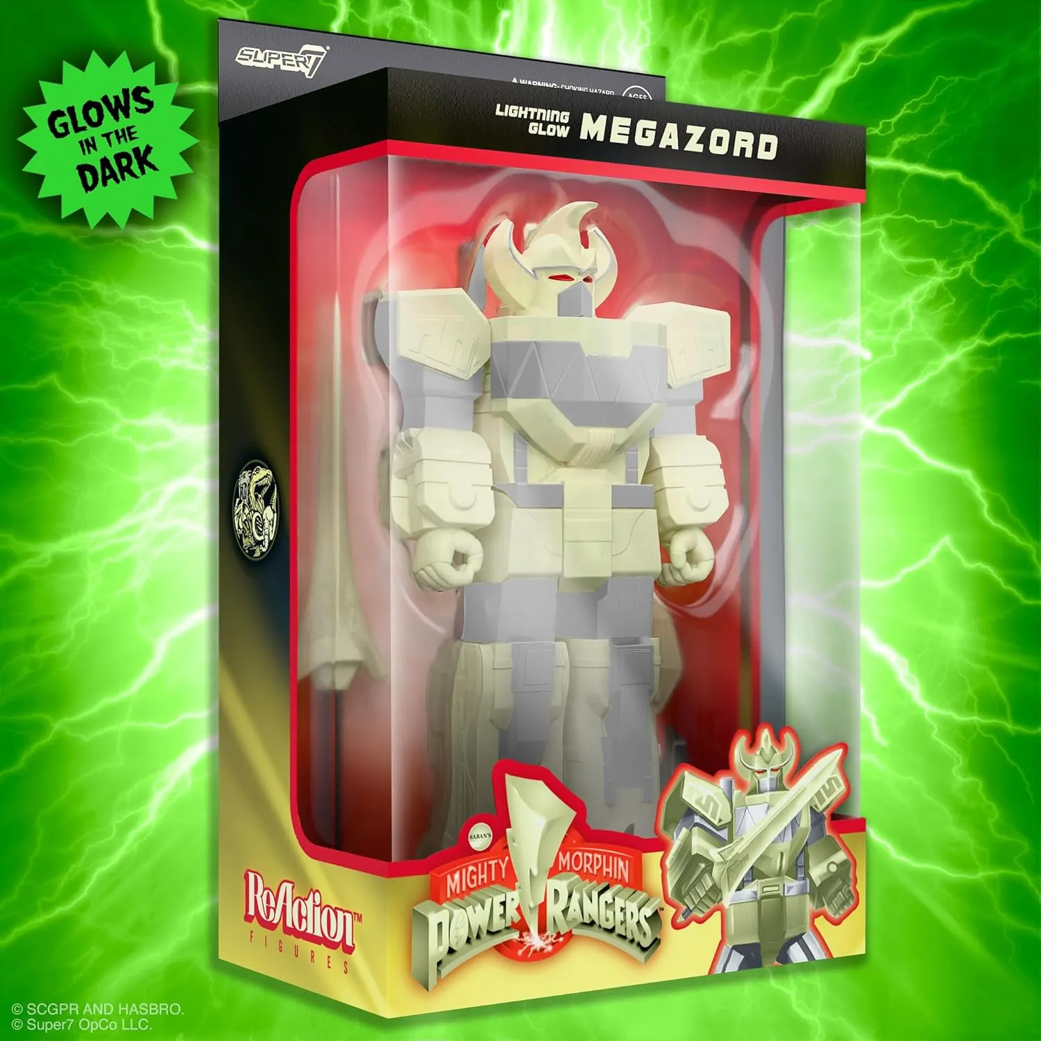 Super7 Mighty Morphin Power Rangers Megazord (Lightning Glow) Reaction Figure - 5.75" Power Rangers Action Figure with Accessories Classic TV Show Collectibles