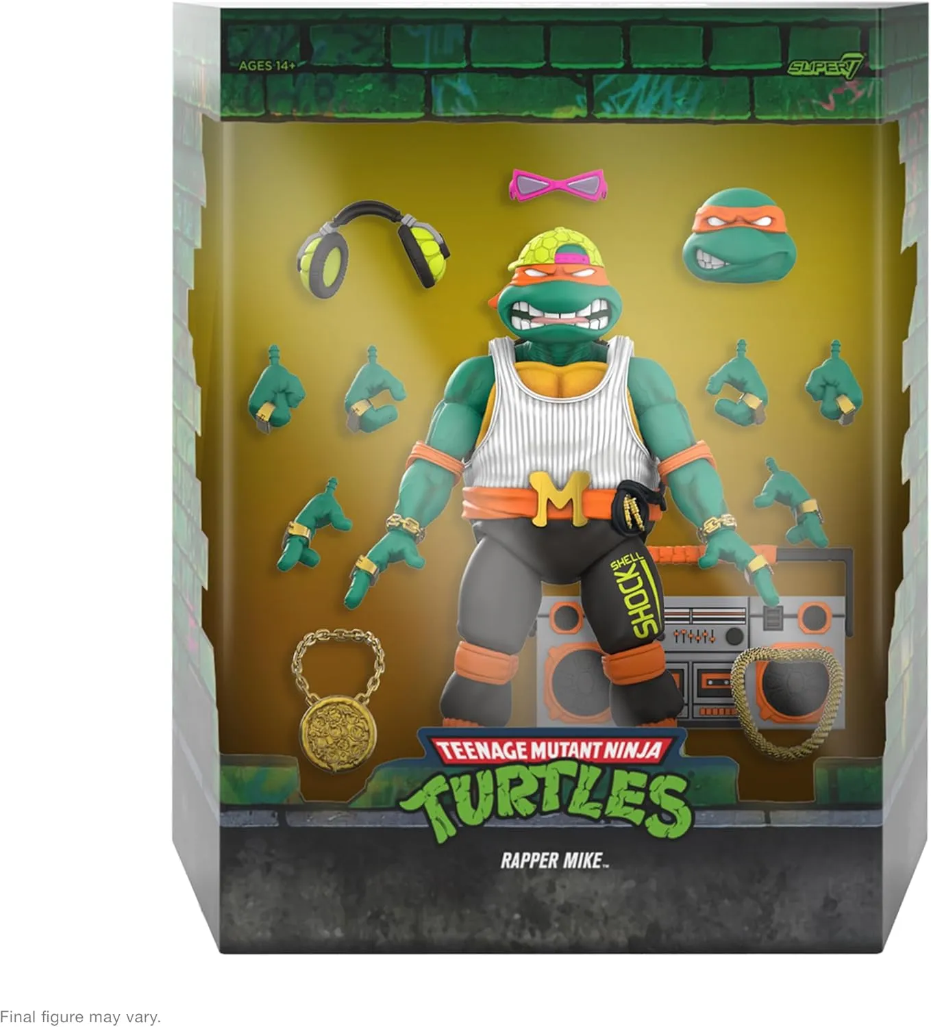 Super7 ULTIMATES! Teenage Mutant Ninja Turtles Rapper Mike - 7" TMNT Action Figure with Accessories Classic Cartoon Collectibles and Retro Toys