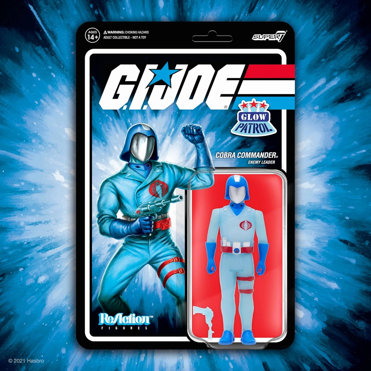 Super7 G.I. Joe Cobra Commander (Glow Patrol) - 3.75" G.I. Joe Action Figure with Accessory Classic Cartoon Collectibles and Retro Toys