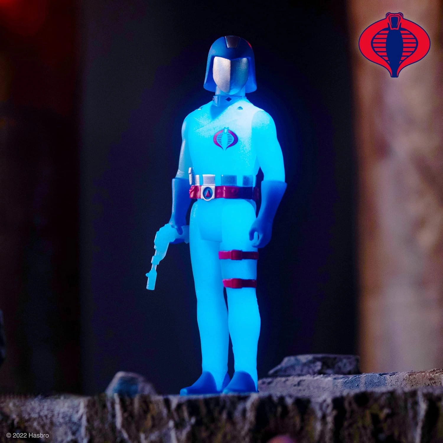 Super7 G.I. Joe Cobra Commander (Glow Patrol) - 3.75" G.I. Joe Action Figure with Accessory Classic Cartoon Collectibles and Retro Toys