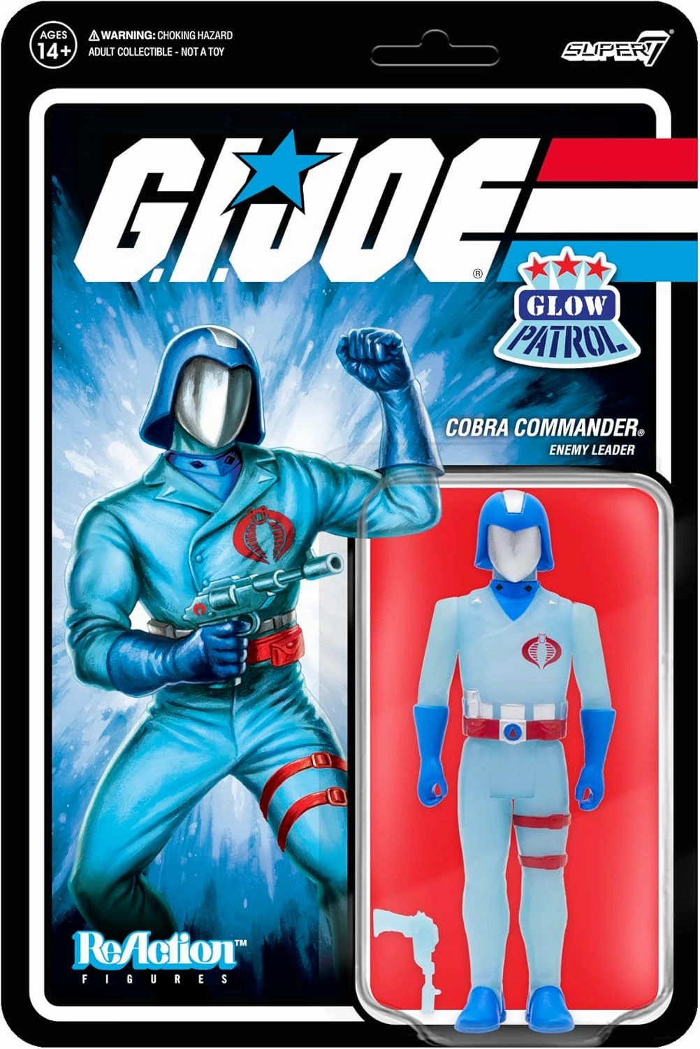Super7 G.I. Joe Cobra Commander (Glow Patrol) - 3.75" G.I. Joe Action Figure with Accessory Classic Cartoon Collectibles and Retro Toys
