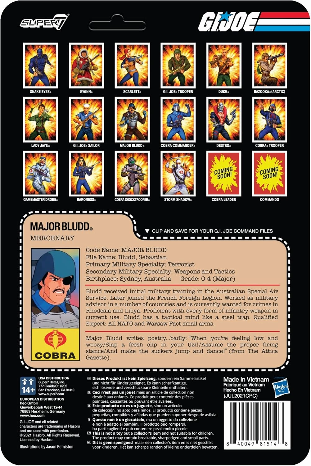 Super7 G.I. Joe Major Bludd - 3.75" G.I. Joe Action Figure with Accessory Classic Cartoon Collectibles and Retro Toys