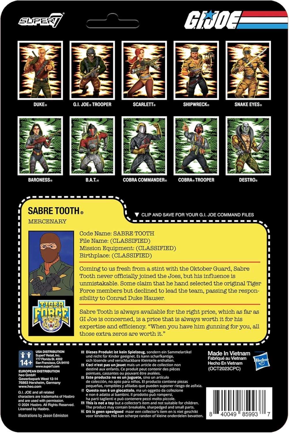 Super7 G.I. Joe Sabre Tooth - 3.75" G.I. Joe Action Figure with Accessory Classic Cartoon Collectibles and Retro Toys