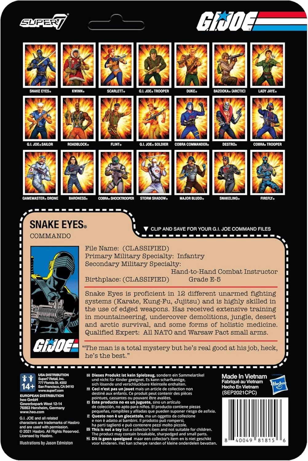 Super7 G.I. Joe Snake Eyes - 3.75" G.I. Joe Action Figure with Accessory Classic Cartoon Collectibles and Retro Toys