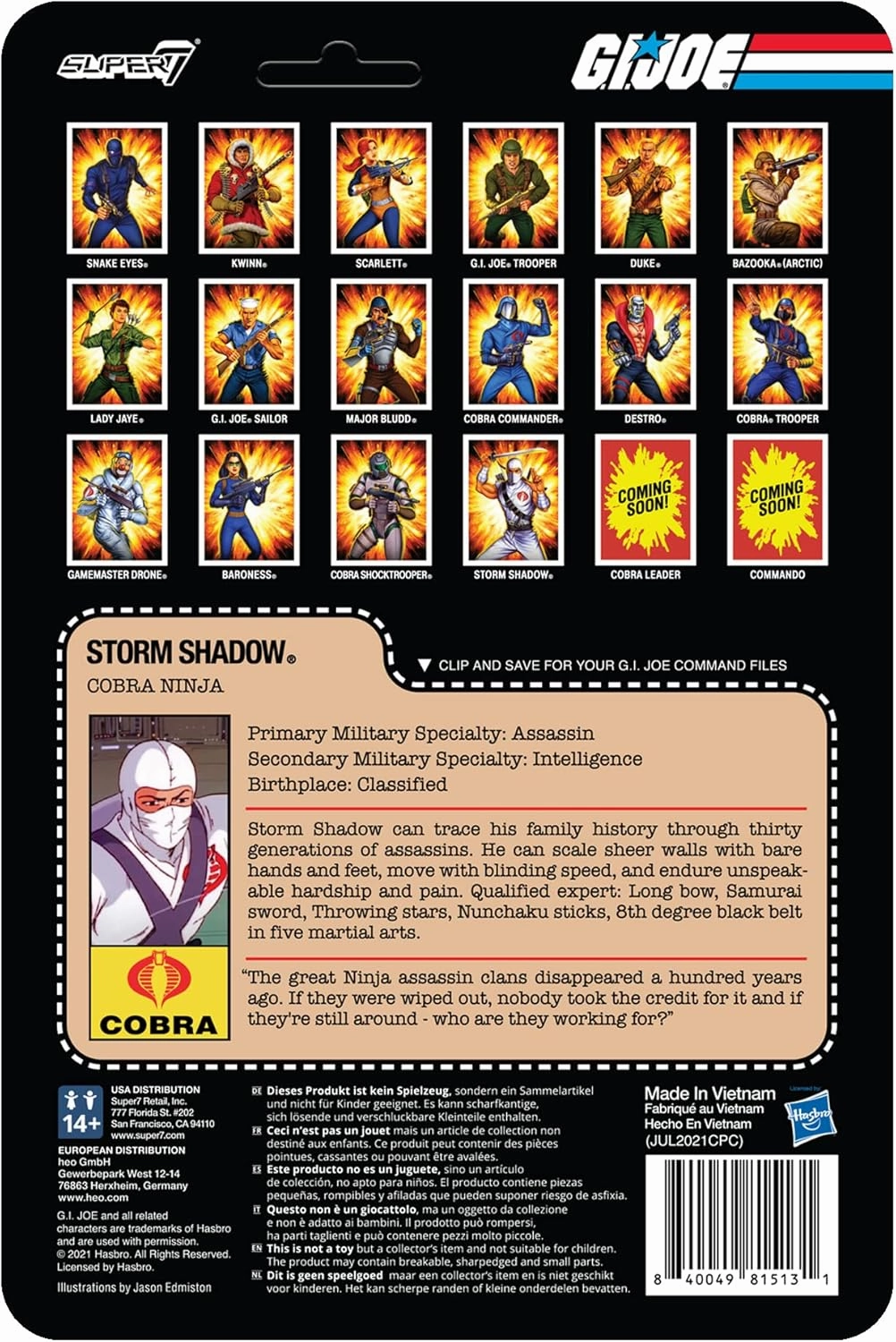 Super7 G.I. Joe Storm Shadow 3.75 in Reaction Figure