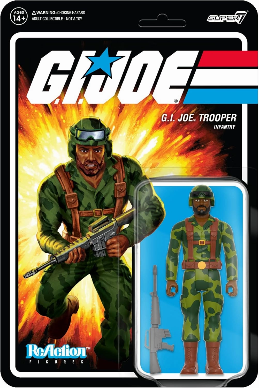 Super7 G.I. Joe Trooper (Beard/Brown) - 3.75" G.I. Joe Action Figure with Accessory Classic Cartoon Collectibles and Retro Toys