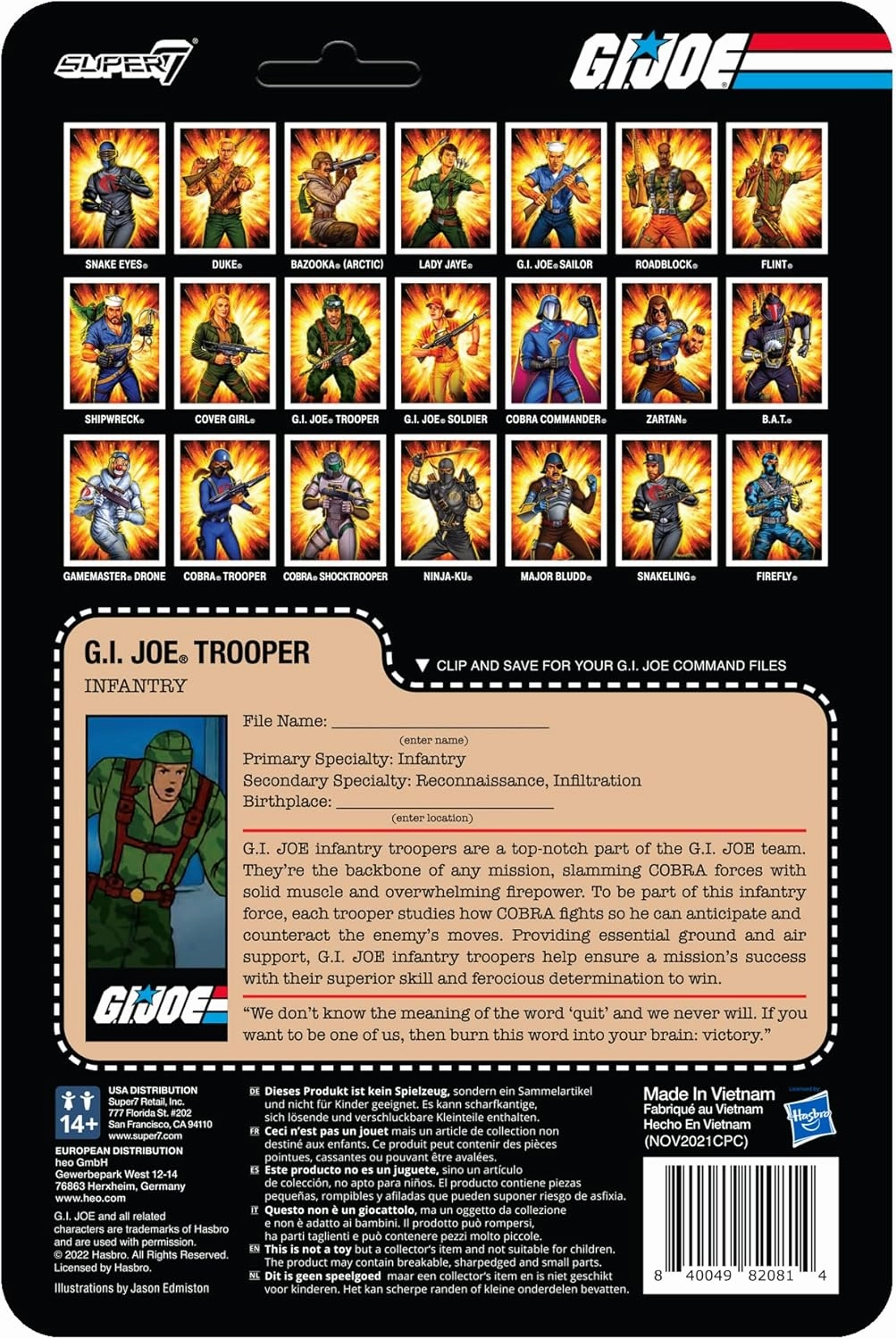 Super7 G.I. Joe Trooper (Beard/Brown) - 3.75" G.I. Joe Action Figure with Accessory Classic Cartoon Collectibles and Retro Toys