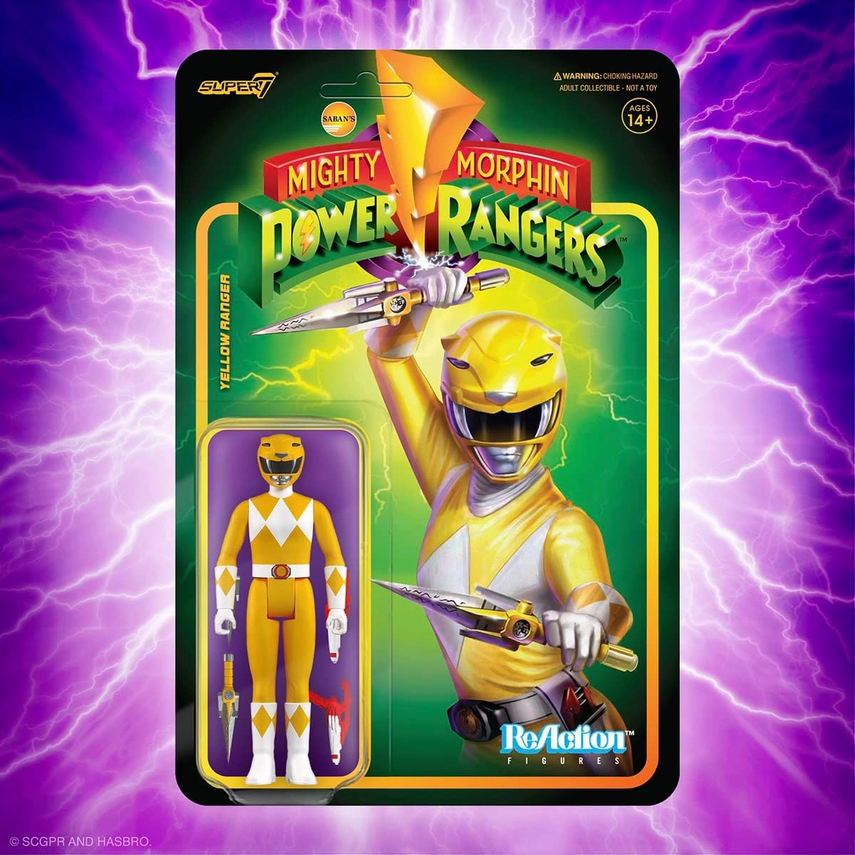 Super7 Mighty Morphin Power Rangers Yellow Ranger - 3.75" Power Rangers Action Figure with Accessories Classic TV Show Collectibles and Retro Toys