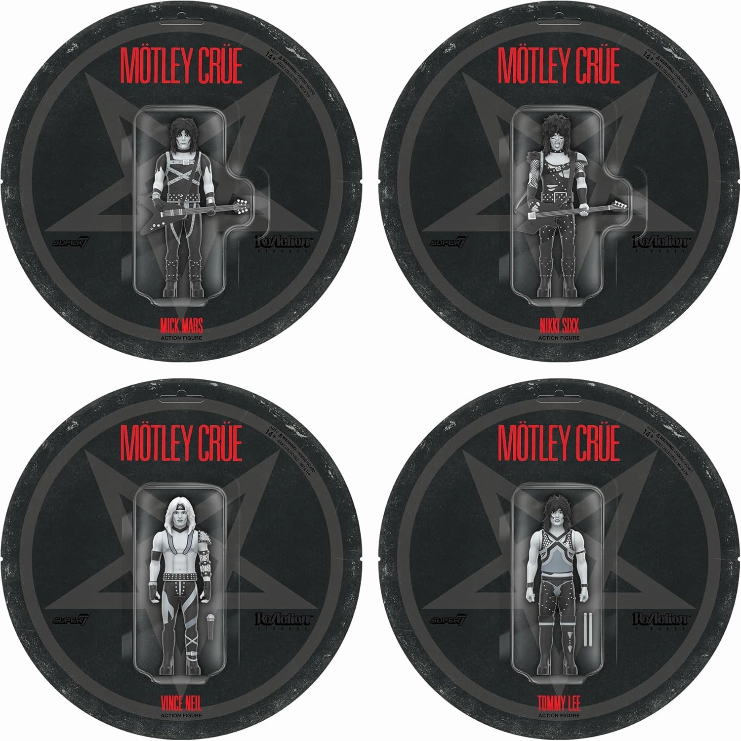 Super7 Motley Crue Vince Neil Shout at The Devil (Black and White) - 3.75" Action Figure with Accessory Heavy Metal Collectibles and Retro Toys