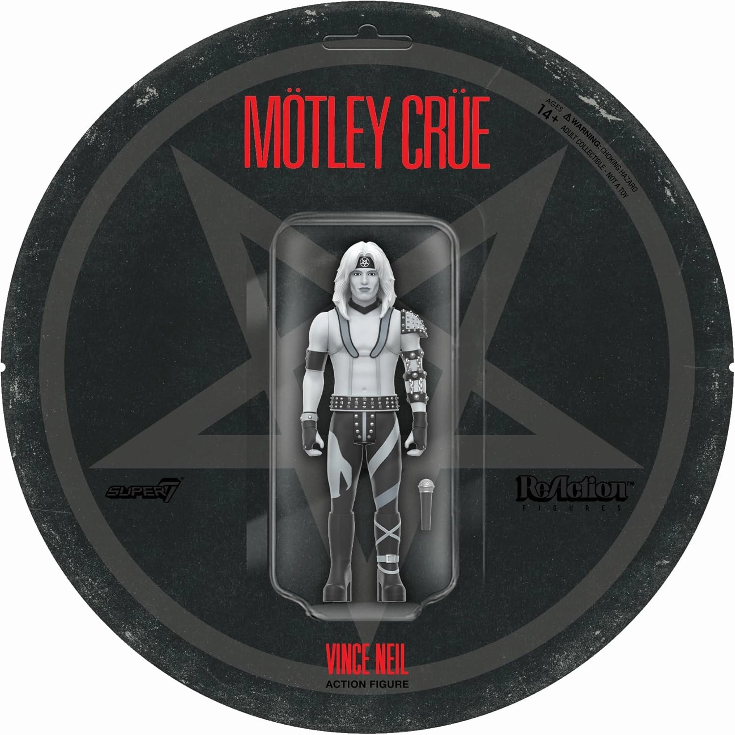 Super7 Motley Crue Vince Neil Shout at The Devil (Black and White) - 3.75" Action Figure with Accessory Heavy Metal Collectibles and Retro Toys