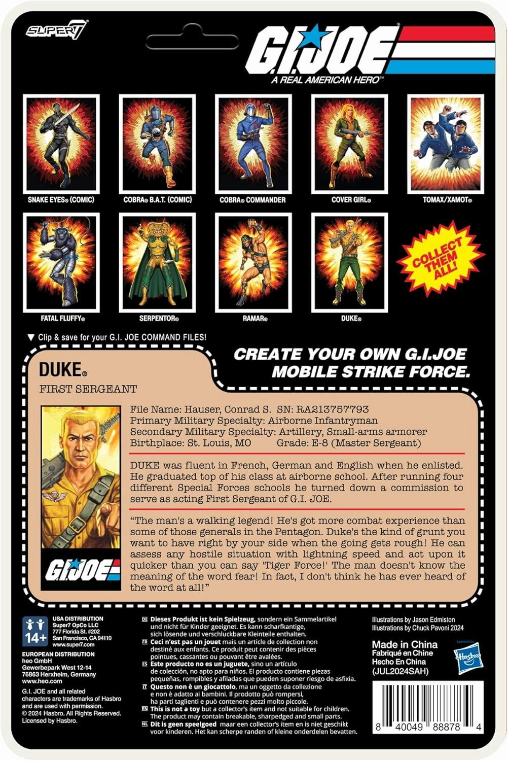 Super7 Reaction  G.I. Joe Duke (Cartoon) - 3.75" G.I. Joe Action Figure with Accessories Classic Cartoon Collectibles and Retro Toys