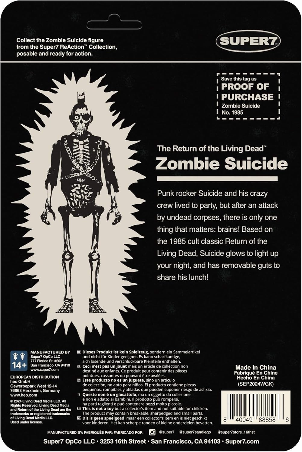 Super7 Return of The Living Dead Zombie Suicide (Monster Glow) - 3.75" Return of The Living Dead Action Figure Horror Collectibles and Retro Toys