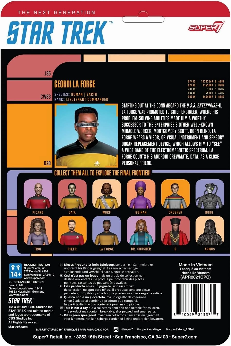 Super7 Star Trek: The Next Generation Lt. Commander La Forge - 3.75" Star Trek Action Figure with Accessory Classic TV Show Collectibles and Retro Toys