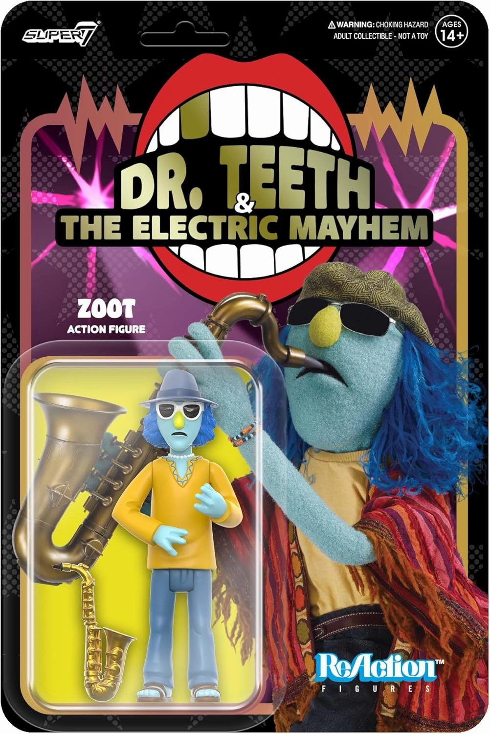 Super7 The Muppets Electric Mayhem Band Zoot - 3.75" Muppets Action Figure with Accessory Classic Cartoon Collectibles and Retro Toys