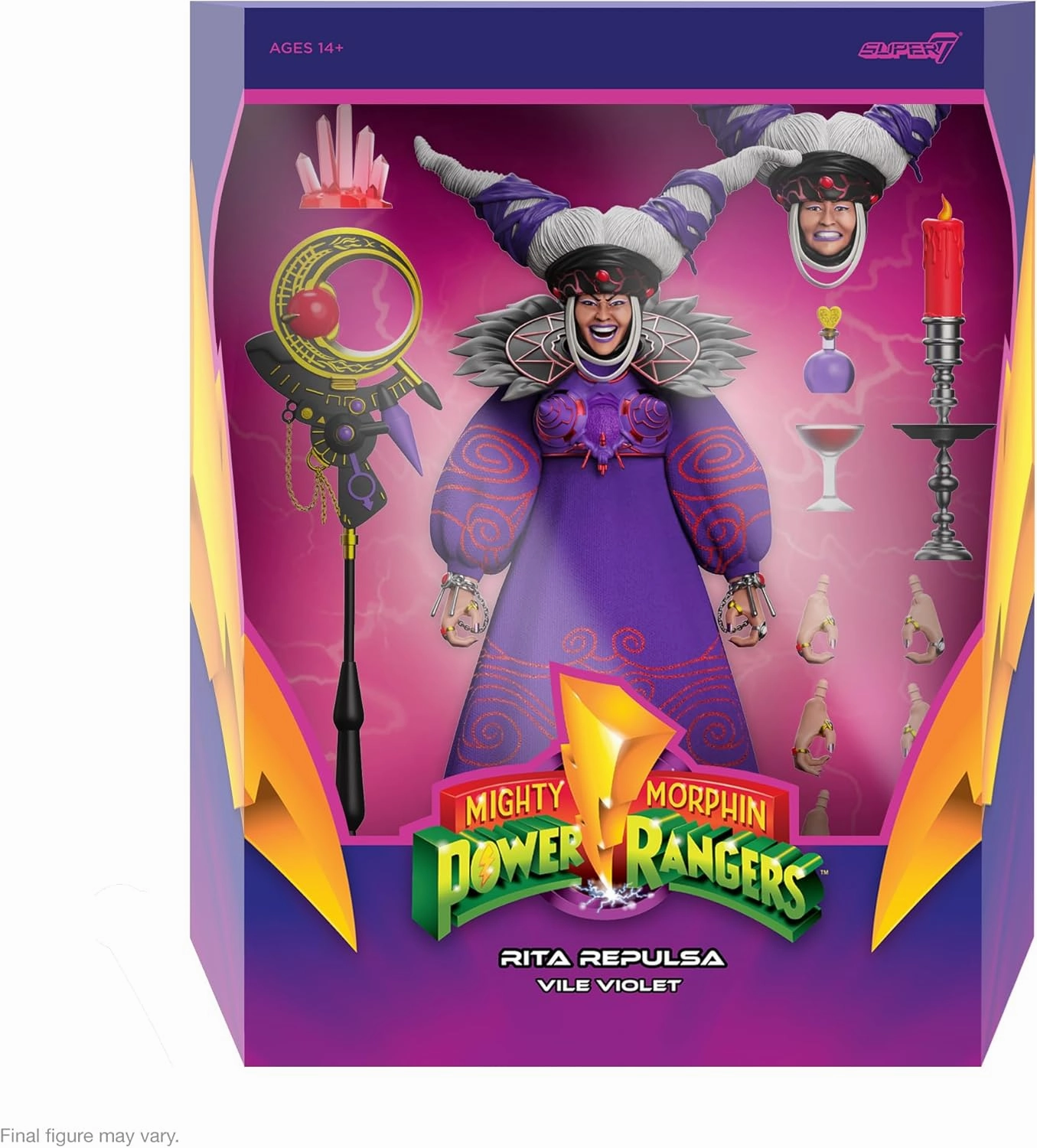 Super7 ULTIMATES! Mighty Morphin Power Rangers Rita Repulsa (Vile Violet) - 7" Power Rangers Action Figure with Accessories Classic TV Show Collectibles and Retro Toys