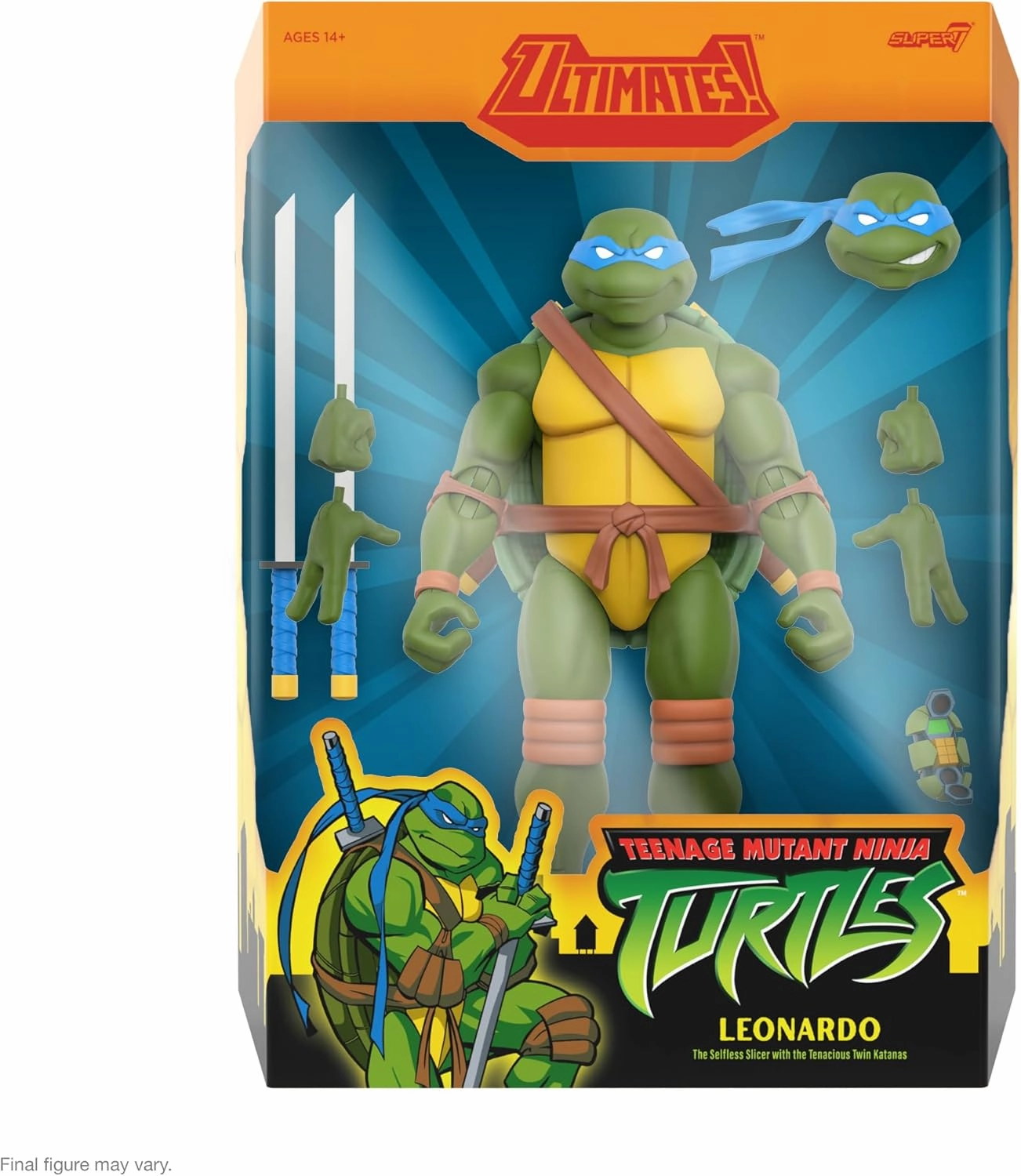 Super7 ULTIMATES! Teenage Mutant Ninja Turtles Leonardo - 7" TMNT Action Figure with Accessories Classic Cartoon Collectibles and Retro Toys