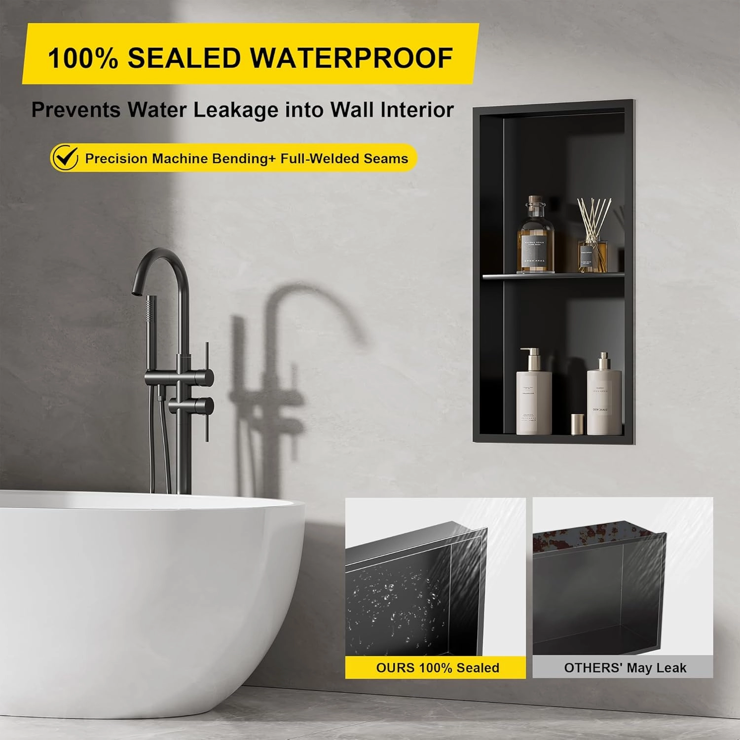 SUPERFLO Stainless Steel Shower Niche 12" X 24", No Tile Needed Recessed Niche Shower Double Shelves Organizer Bathroom for Bathroom Storage, White
