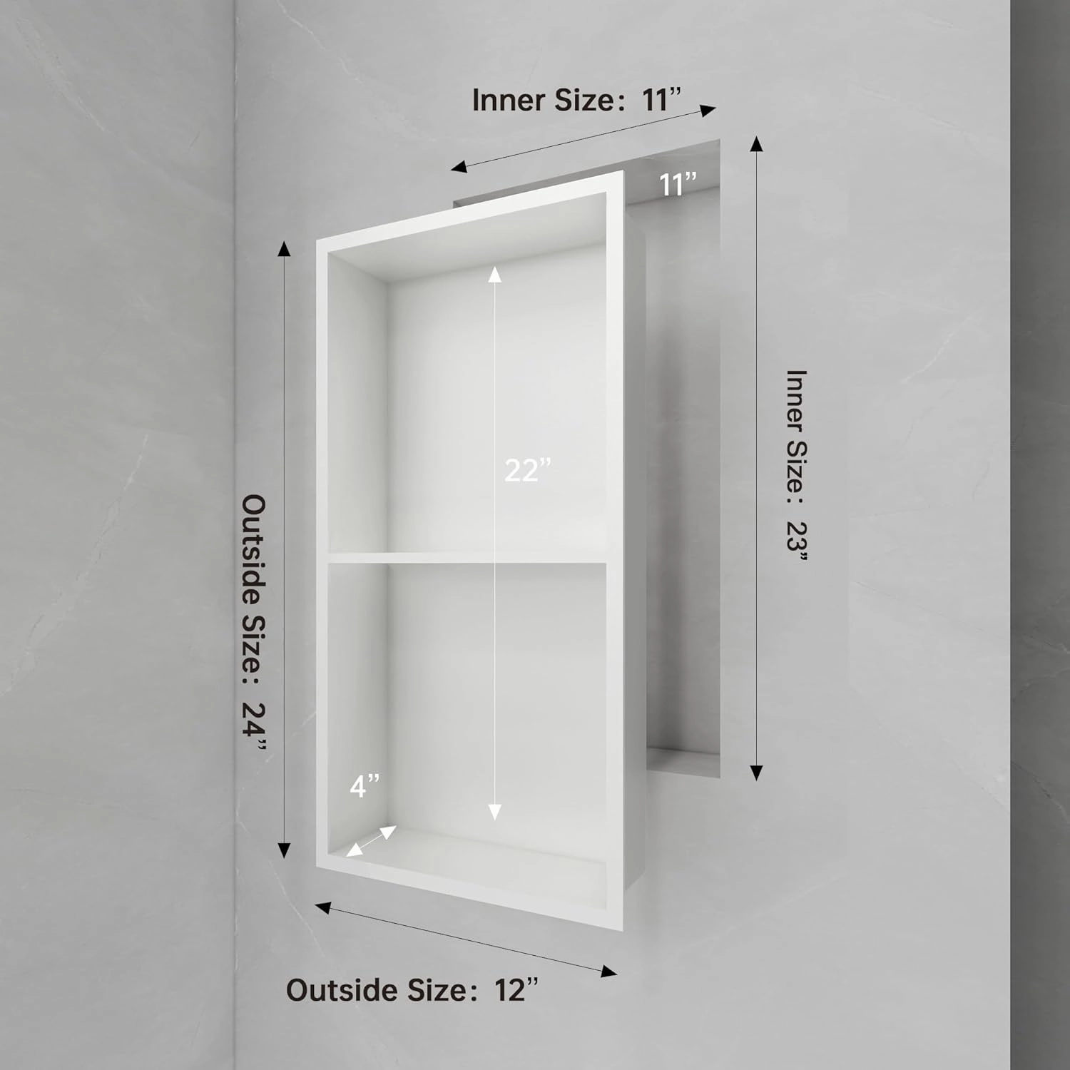 SUPERFLO Stainless Steel Shower Niche 12" X 24", No Tile Needed Recessed Niche Shower Double Shelves Organizer Bathroom for Bathroom Storage, White