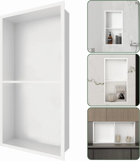 SUPERFLO Stainless Steel Shower Niche 12" X 24", No Tile Needed Recessed Niche Shower Double Shelves Organizer Bathroom for Bathroom Storage, White