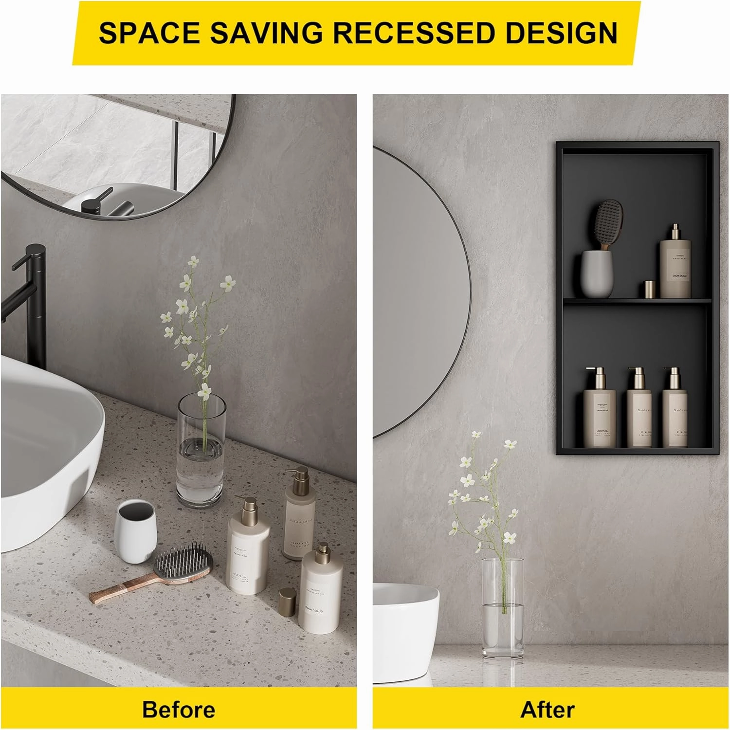 SUPERFLO Stainless Steel Shower Niche 12" X 24", No Tile Needed Recessed Niche Shower Double Shelves Organizer Bathroom for Bathroom Storage, White
