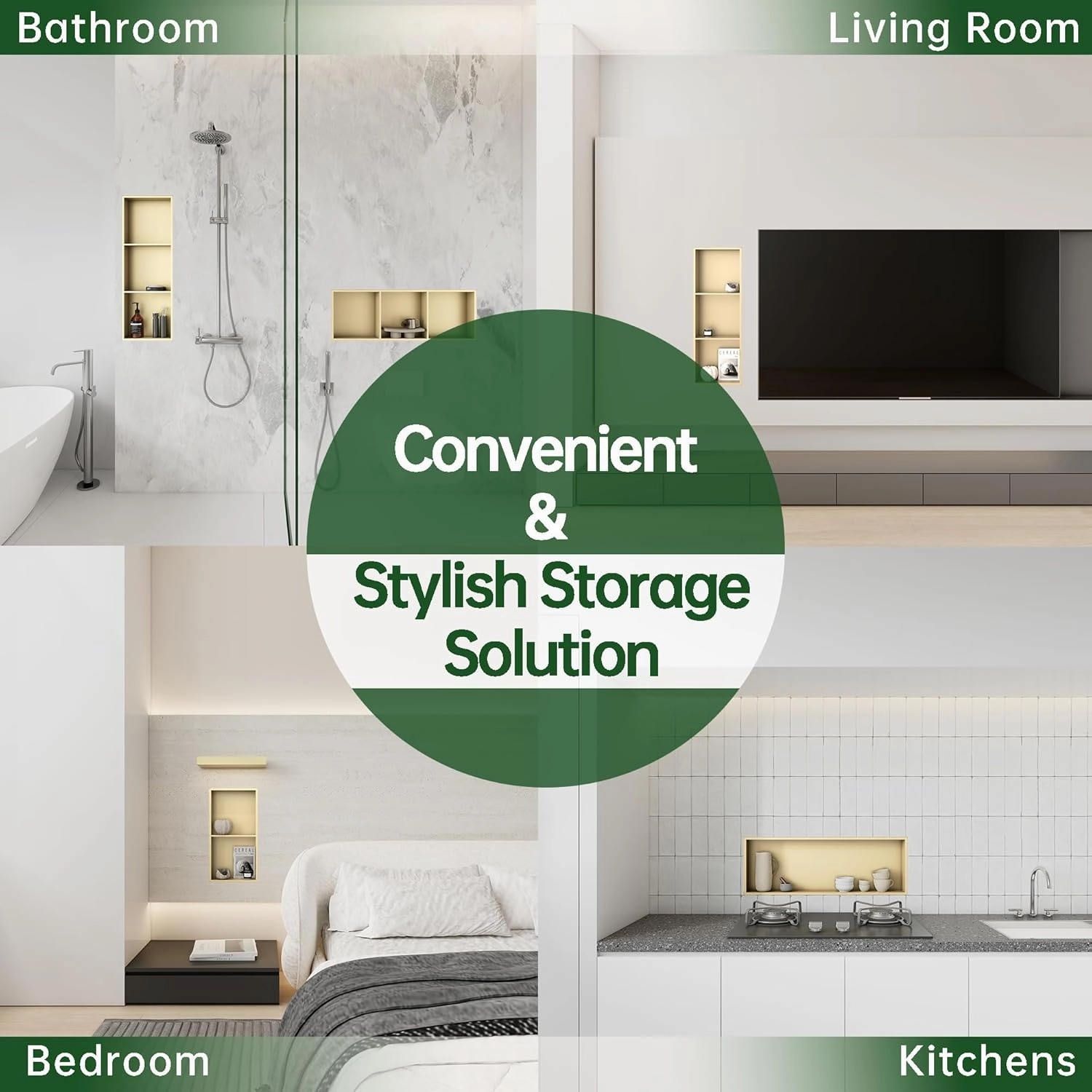 SUPERFLO Stainless Steel Shower Niche 12" X 24", No Tile Needed Recessed Niche Shower Double Shelves Organizer Bathroom for Bathroom Storage, White