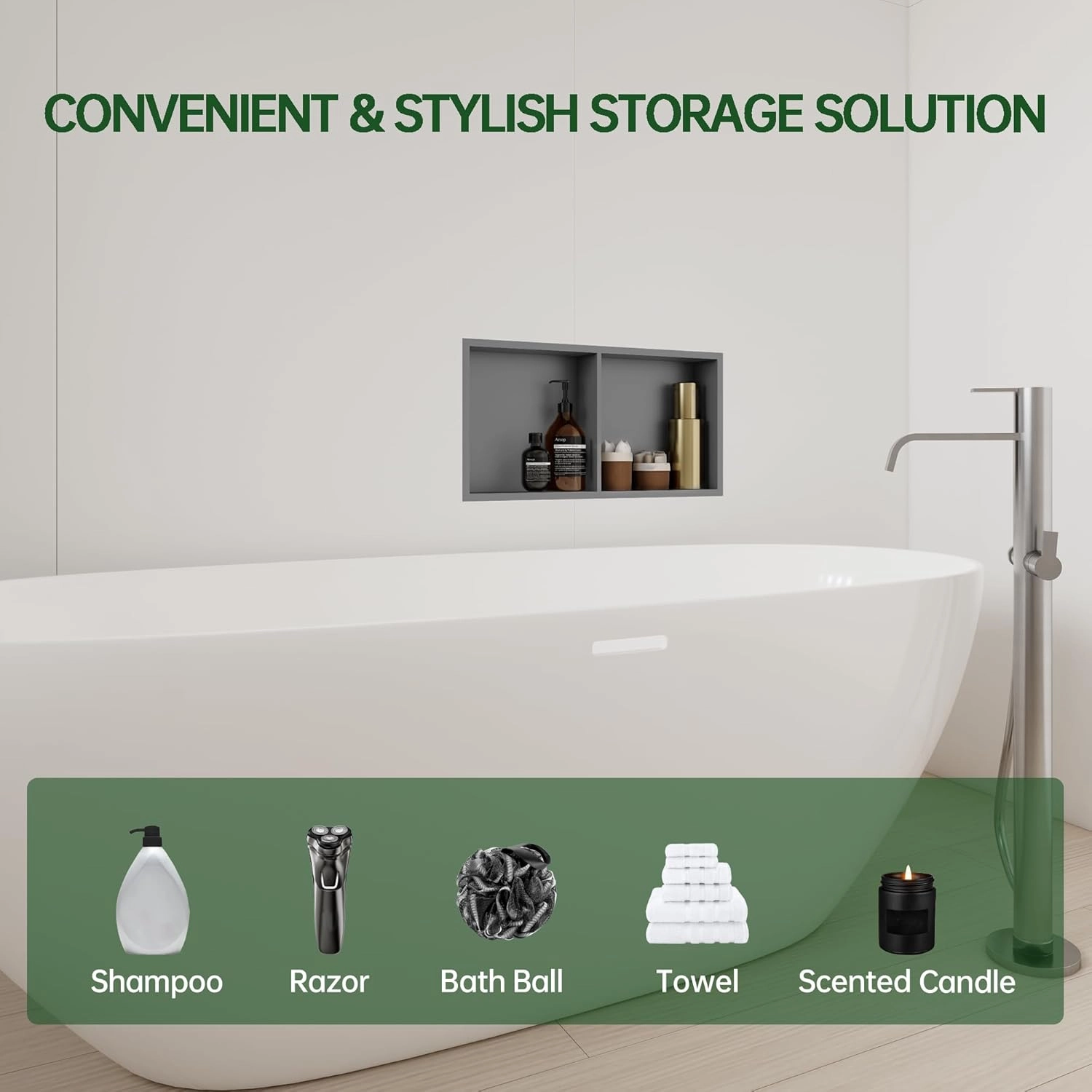 SUPERFLO Stainless Steel Shower Niche 12" X 24", No Tile Needed Recessed Niche Shower Double Shelves Organizer Bathroom for Bathroom Storage, White
