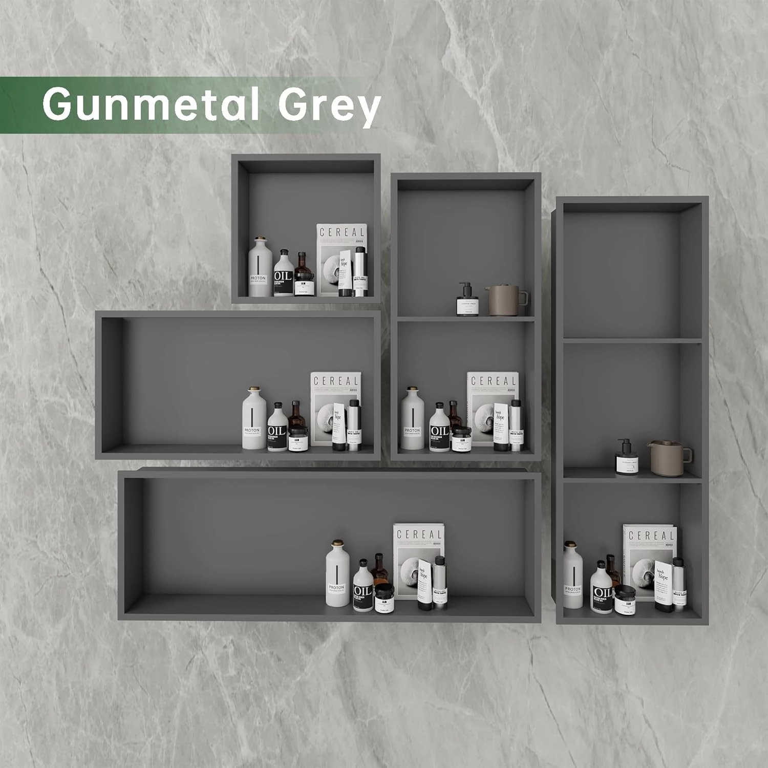 SUPERFLO Stainless Steel Shower Niche 12" X 24", No Tile Needed Recessed Niche Shower Double Shelves Organizer for Bathroom Storage & Shower Wall, Gunmetal Gray
