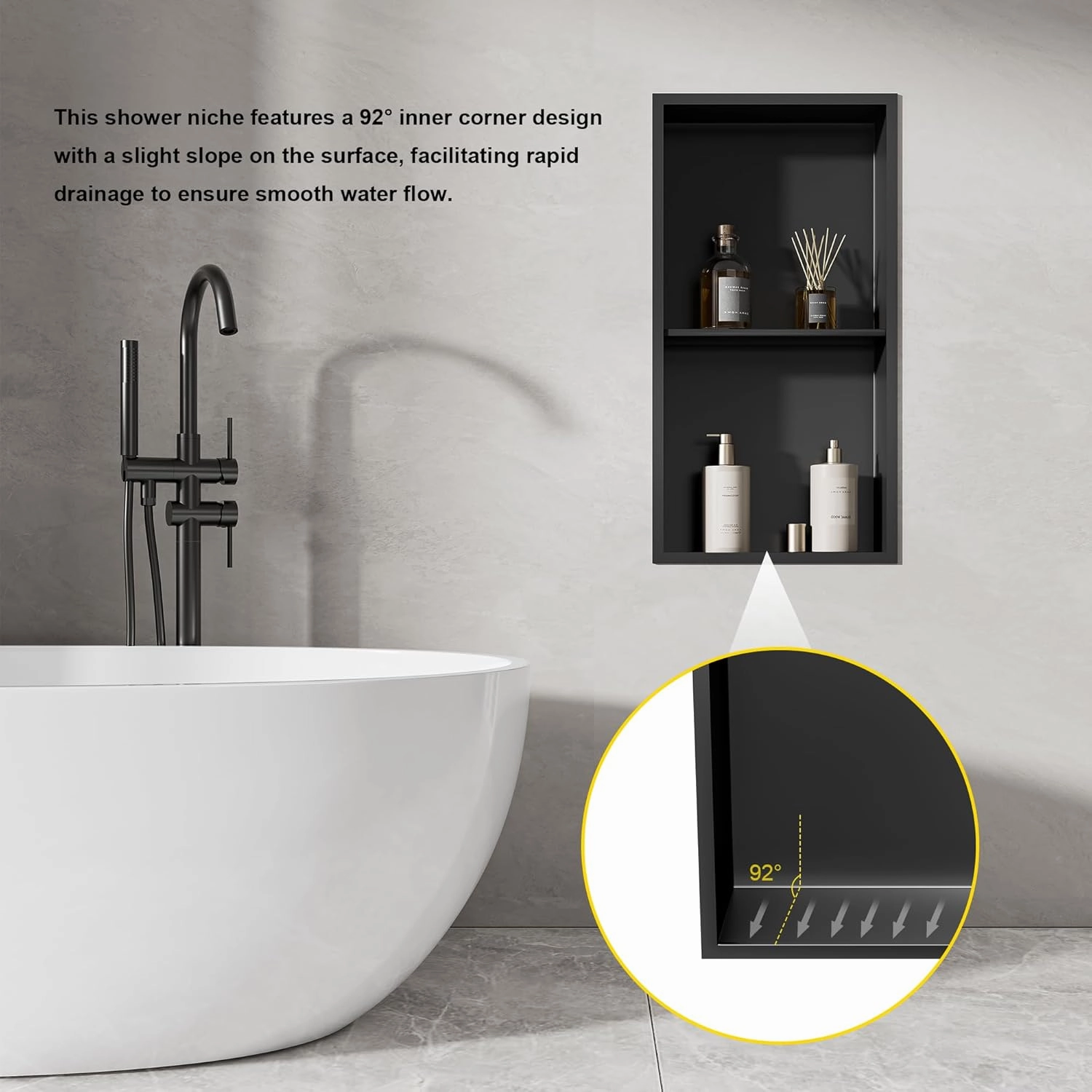 SUPERFLO Stainless Steel Shower Niche 12" X 24", No Tile Needed Recessed Niche Shower Double Shelves Organizer for Bathroom Storage & Shower Wall, Gunmetal Gray