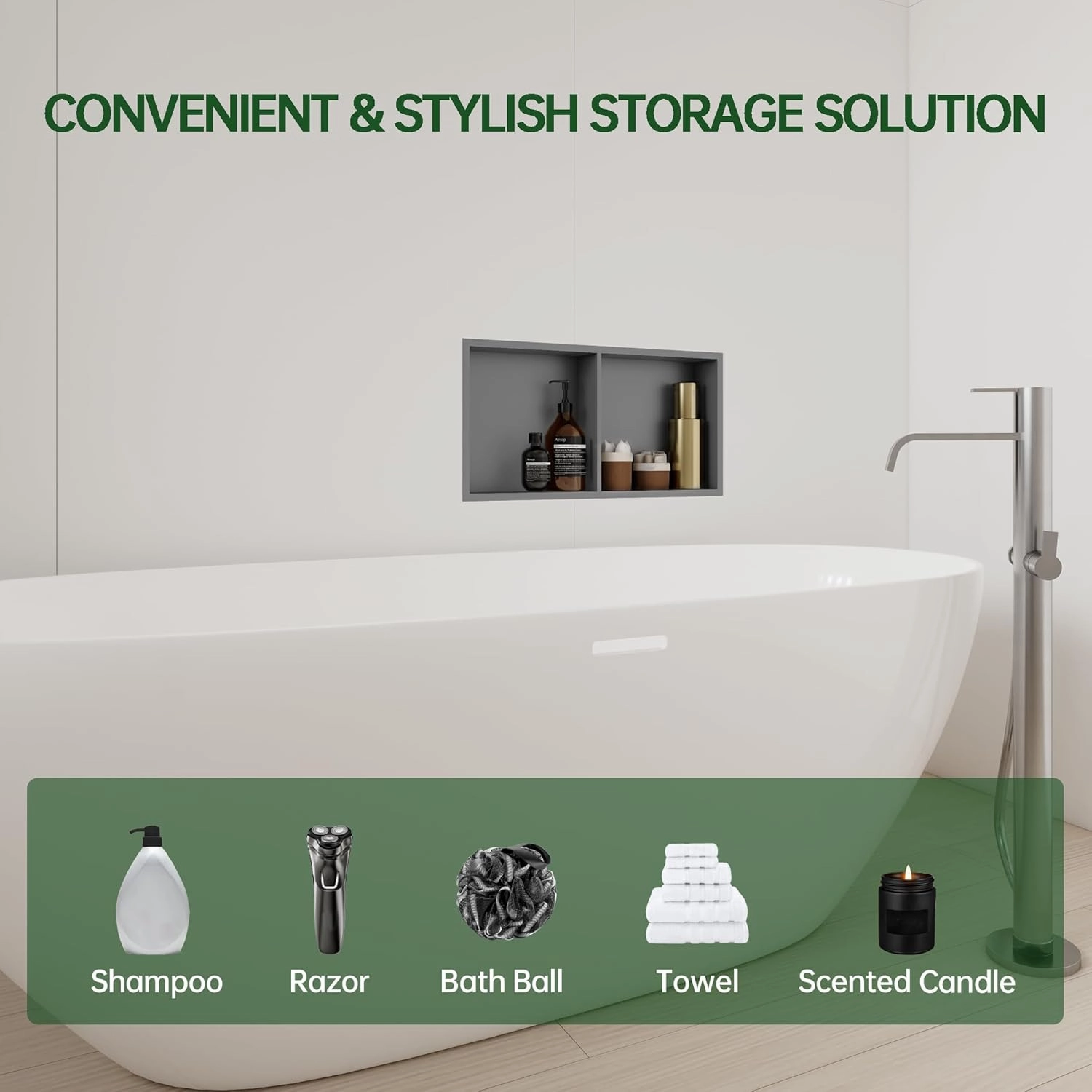 SUPERFLO Stainless Steel Shower Niche 12" X 24", No Tile Needed Recessed Niche Shower Double Shelves Organizer for Bathroom Storage & Shower Wall, Gunmetal Gray