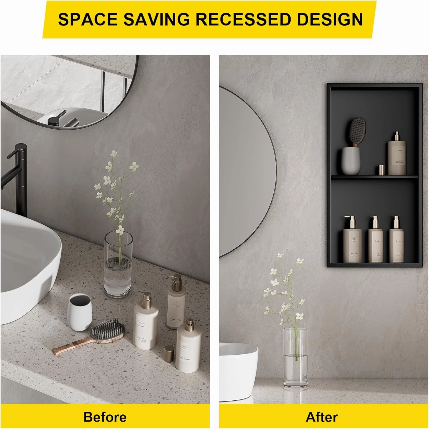 SUPERFLO Stainless Steel Shower Niche 12" X 24", No Tile Needed Recessed Niche Shower Double Shelves Organizer for Bathroom Storage & Shower Wall, Gunmetal Gray