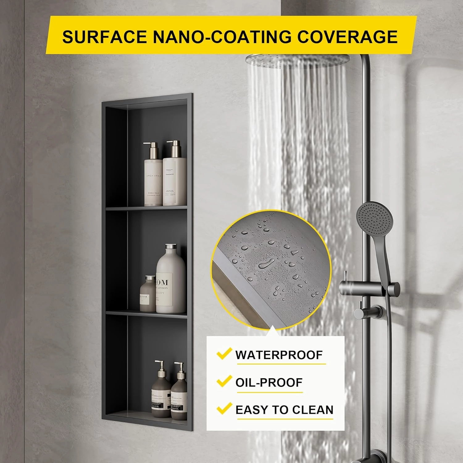 SUPERFLO Stainless Steel Shower Niche 12" X 24", No Tile Needed Recessed Niche Shower Double Shelves Organizer for Bathroom Storage & Shower Wall, Gunmetal Gray