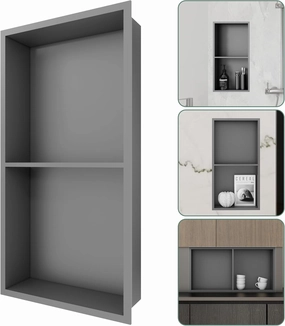 SUPERFLO Stainless Steel Shower Niche 12" X 24", No Tile Needed Recessed Niche Shower Double Shelves Organizer for Bathroom Storage & Shower Wall, Gunmetal Gray