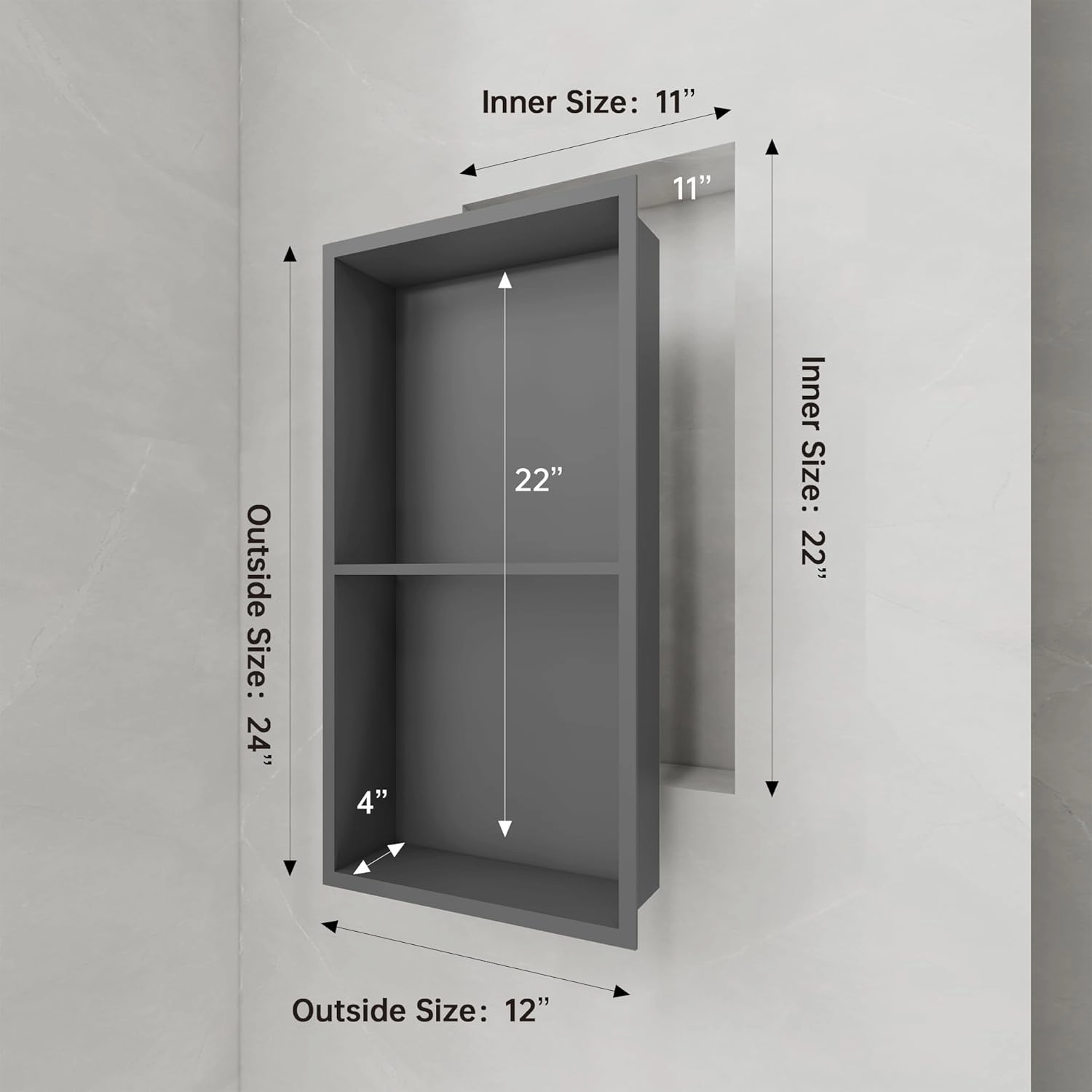 SUPERFLO Stainless Steel Shower Niche 12" X 24", No Tile Needed Recessed Niche Shower Double Shelves Organizer for Bathroom Storage & Shower Wall, Gunmetal Gray