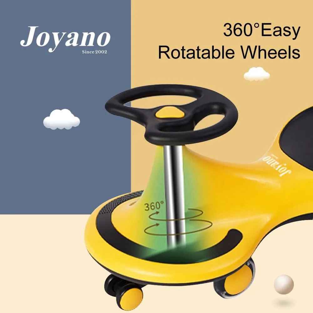 Swing Car, LED Flashing Wheels, Ride on Wiggle Car Boys and Girls, No Batteries, Gears or Pedals, Twist, Turn, Wiggle Movement to Steer, for Toddlers, Kids 3 Yrs and UP, 50kg/110lb (Yellow)