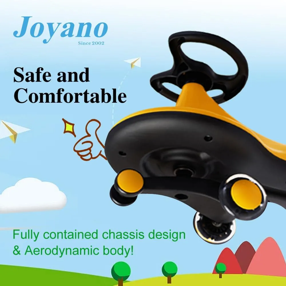 Swing Car, LED Flashing Wheels, Ride on Wiggle Car Boys and Girls, No Batteries, Gears or Pedals, Twist, Turn, Wiggle Movement to Steer, for Toddlers, Kids 3 Yrs and UP, 50kg/110lb (Yellow)